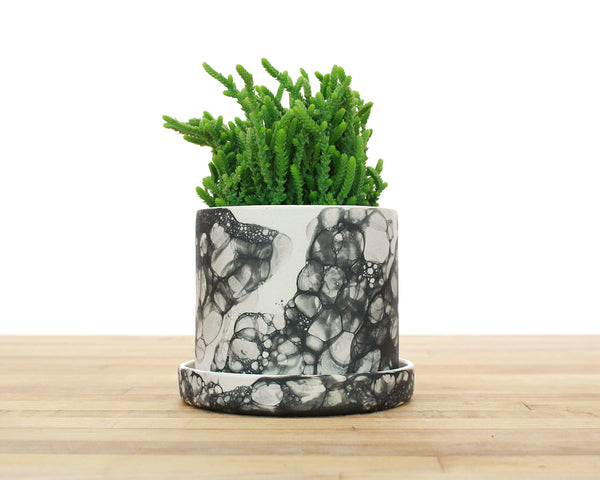 4 inch Bubble Glaze Cylinder Planter with Saucer