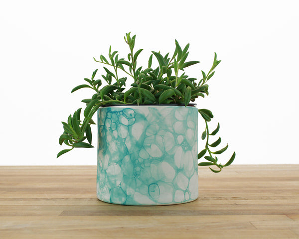 4 inch Bubble Glaze Cylinder Planter with Saucer