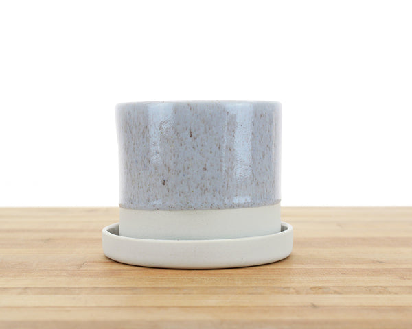 4 inch Cylinder Planter with Saucer - Speckled Glaze