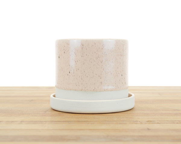 4 inch Cylinder Planter with Saucer - Speckled Glaze