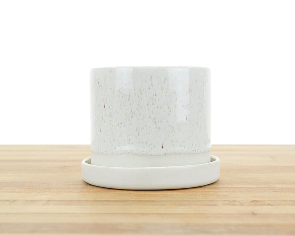 4 inch Cylinder Planter with Saucer - Speckled Glaze