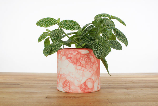 4 inch Bubble Glaze Cylinder Planter with Saucer