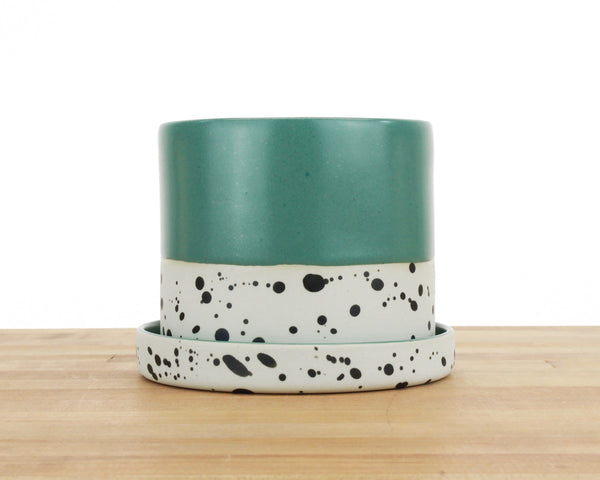 4 inch Seasonal Dipped and Dotted Cylinder Planter with Saucer