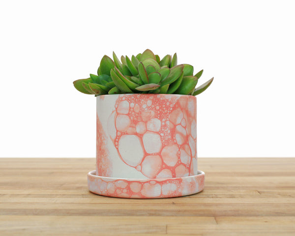4 inch Bubble Glaze Cylinder Planter with Saucer