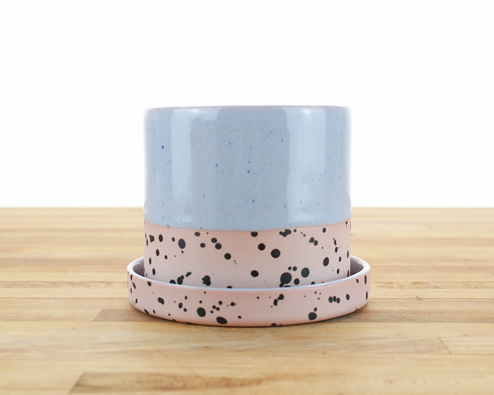 polka dot cup and saucer planter 4 inch Dipped and Dotted Cylinder Planter with Saucer – Tiny Badger Ceramics
