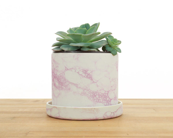 4 inch NEW Bubble Glaze Cylinder Planter with Saucer